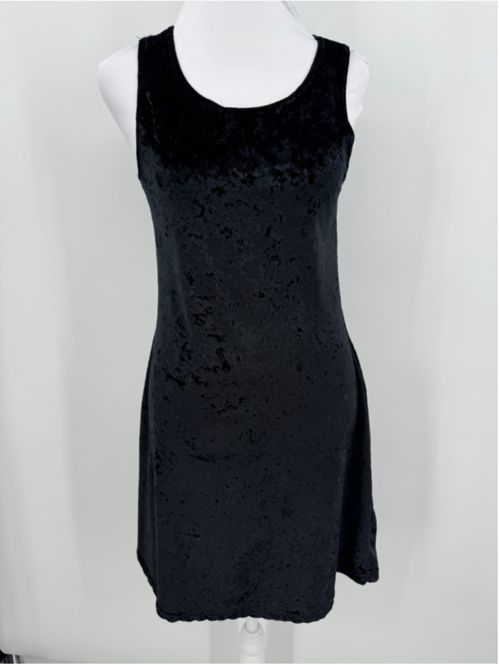 Y2K Vintage Black Velvet Mini Dress Sleeveless Tank Whimsigoth Dark Fairy Small